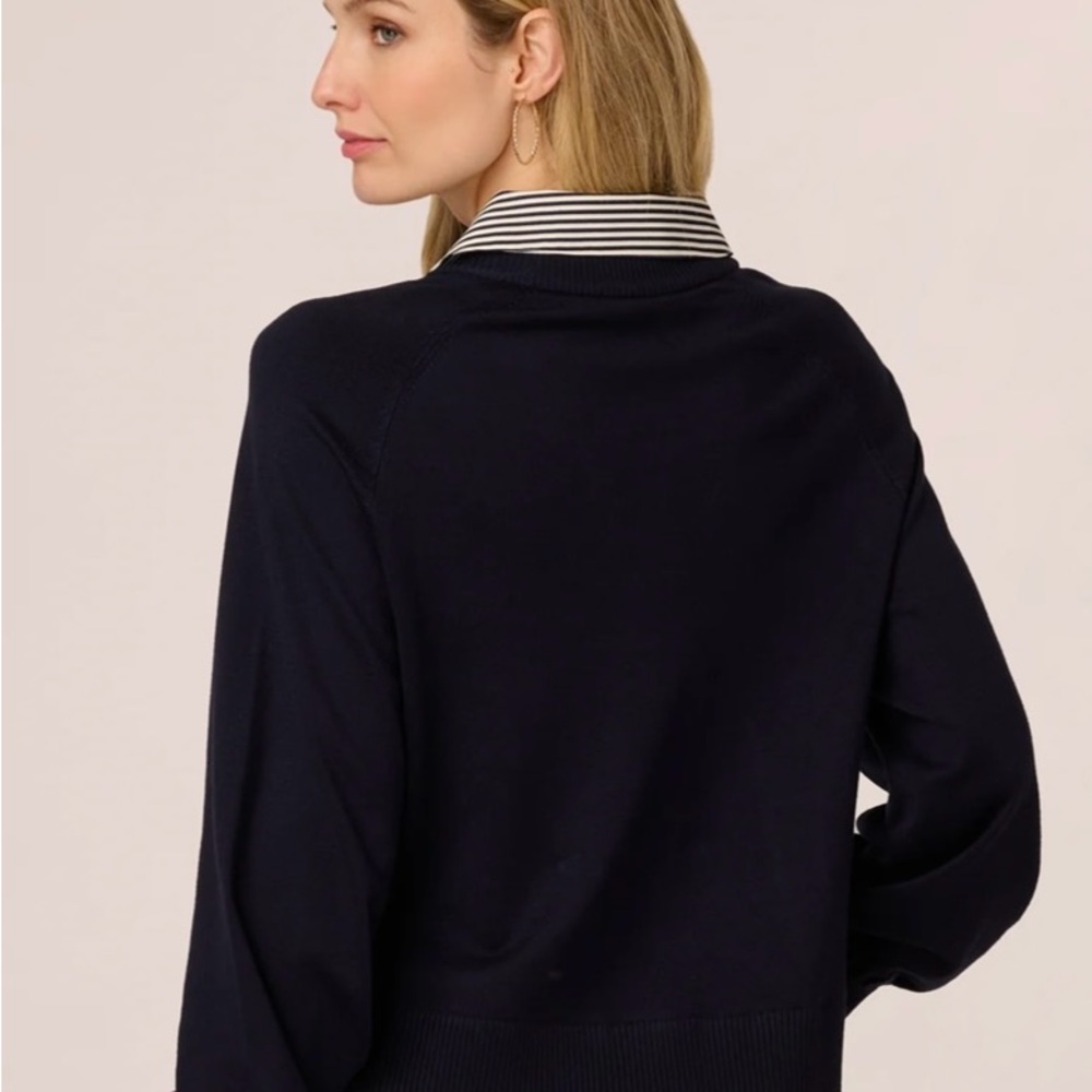 Adrianna Papell Navy and White 2-in-1 Blouse - Picture 5 of 6